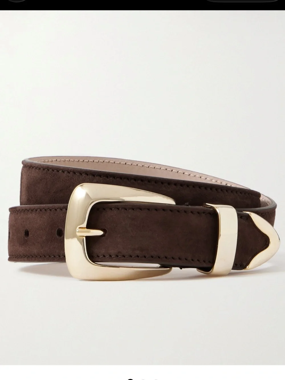 KHAITE Suede Leather Women's Belt with Gold Buckle - Dark Brown